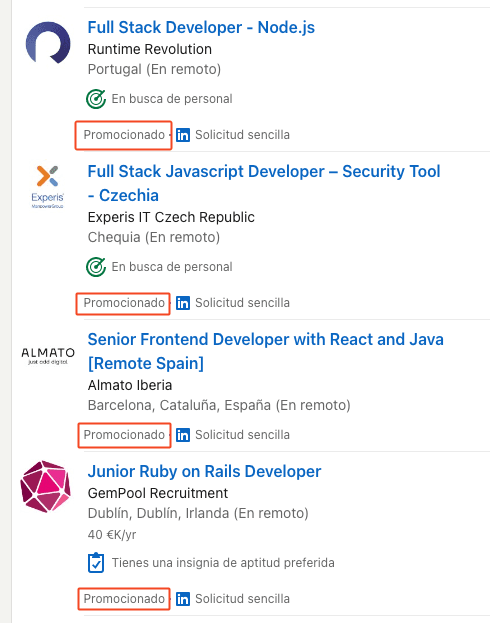Hiding promoted jobs on LinkedIn